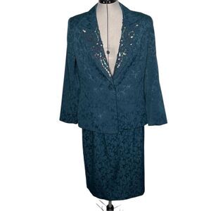 Vintage 80s dark teal In the mood skirt set size 12 sequins